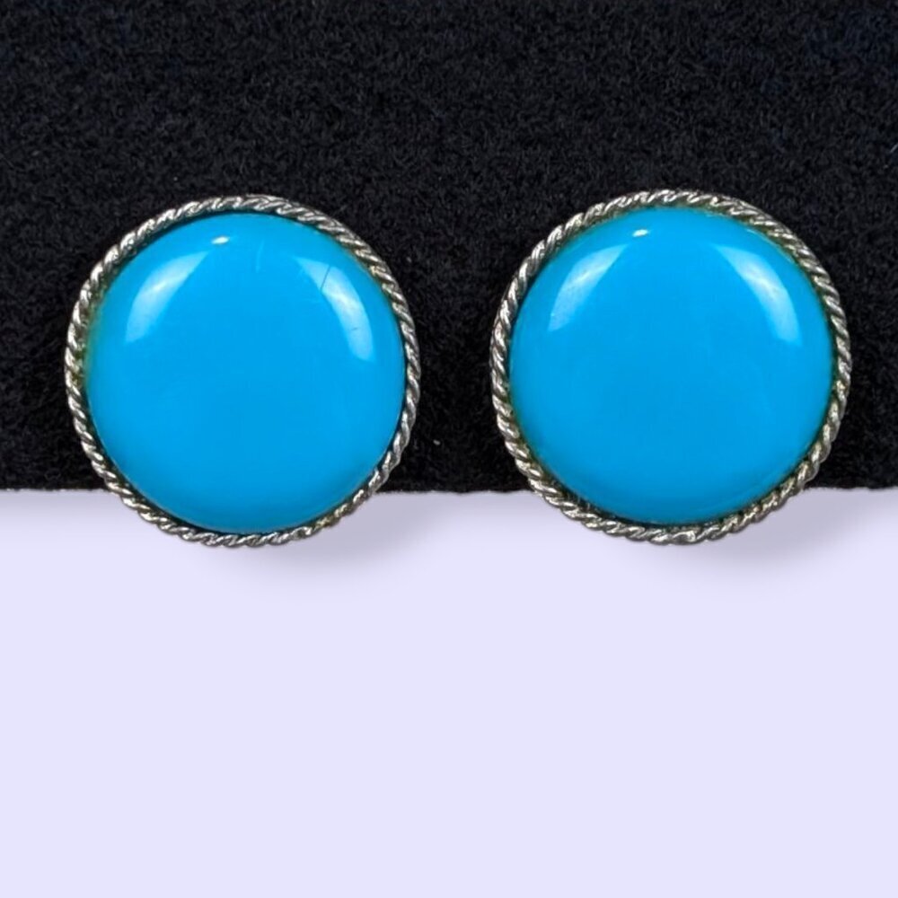 V. Blue Cabochon Clip On Earrings